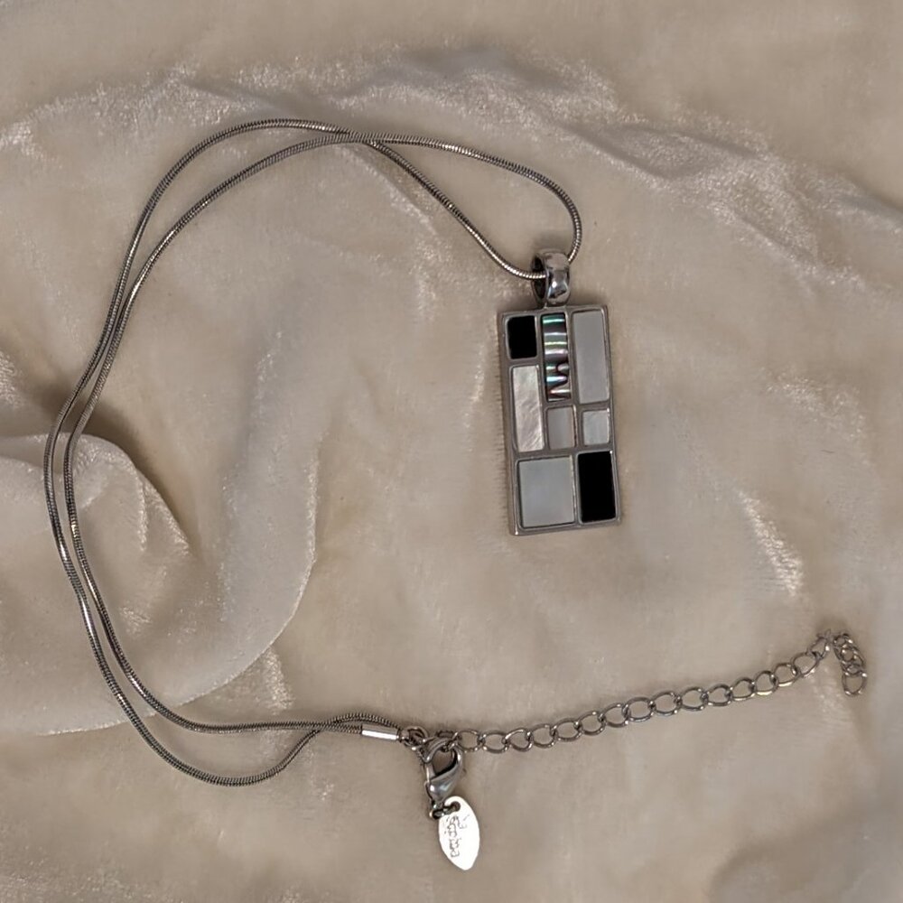 Lia Sophia Inlay Rectangular Pendant Necklace Adjustable Chain
